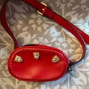 Small red Fanny pack with Gold Lion hardware